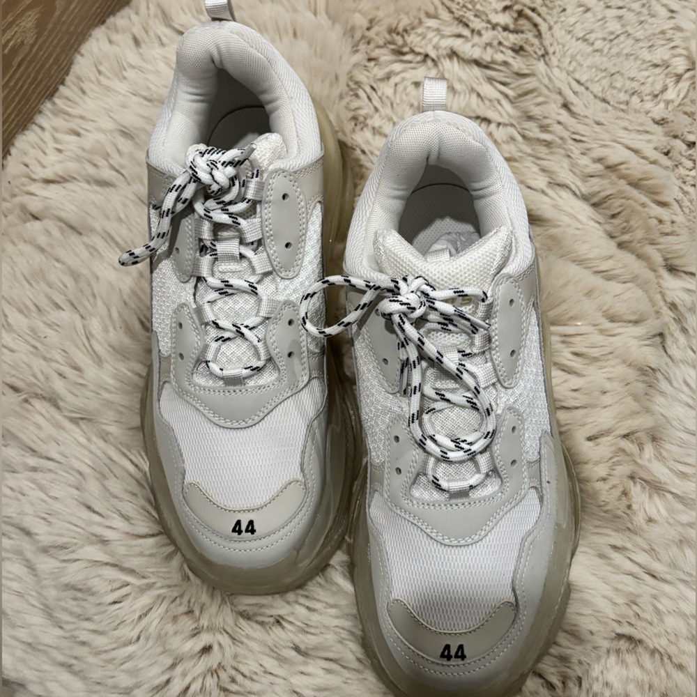 Triple S Men Sneakers in White with Black Accents